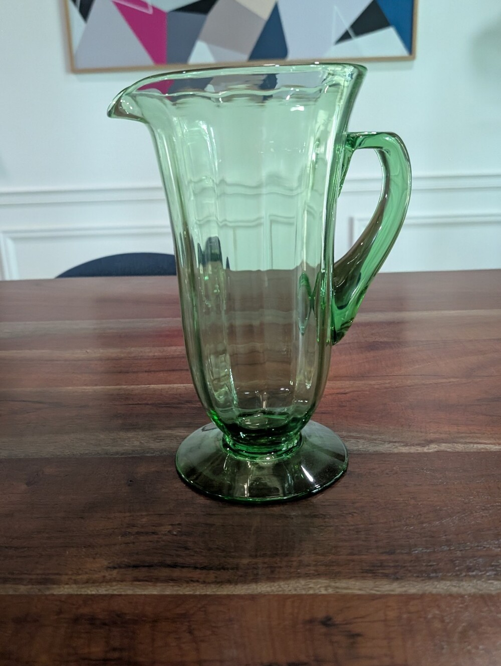Rare Fostoria  Glass Pitcher Jug Mid Century Green Pitcher  Early 20th Century
